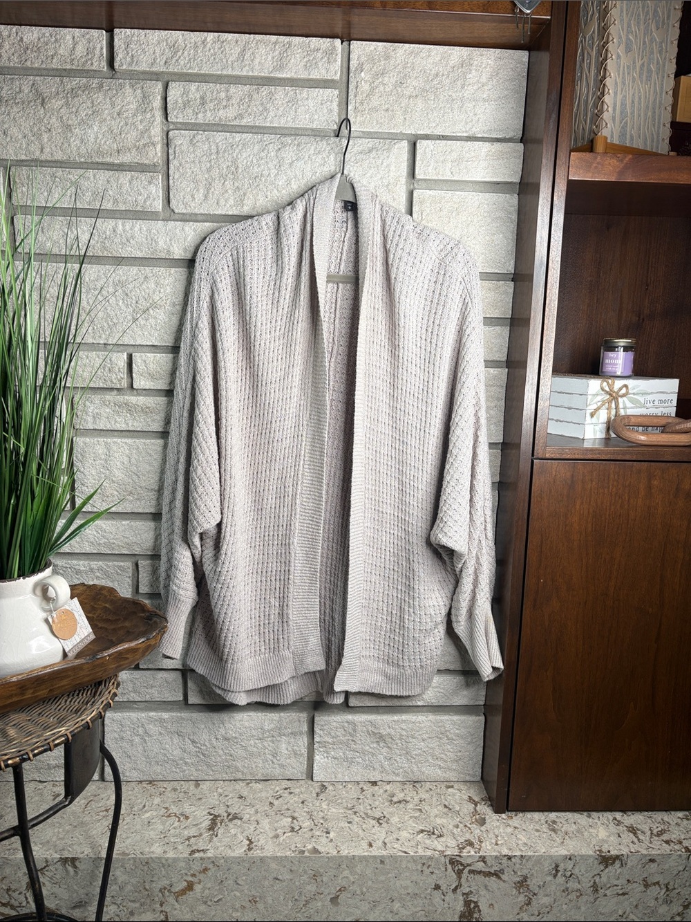 Express Open-Front Waffle Knit Cardigan - Light Beige